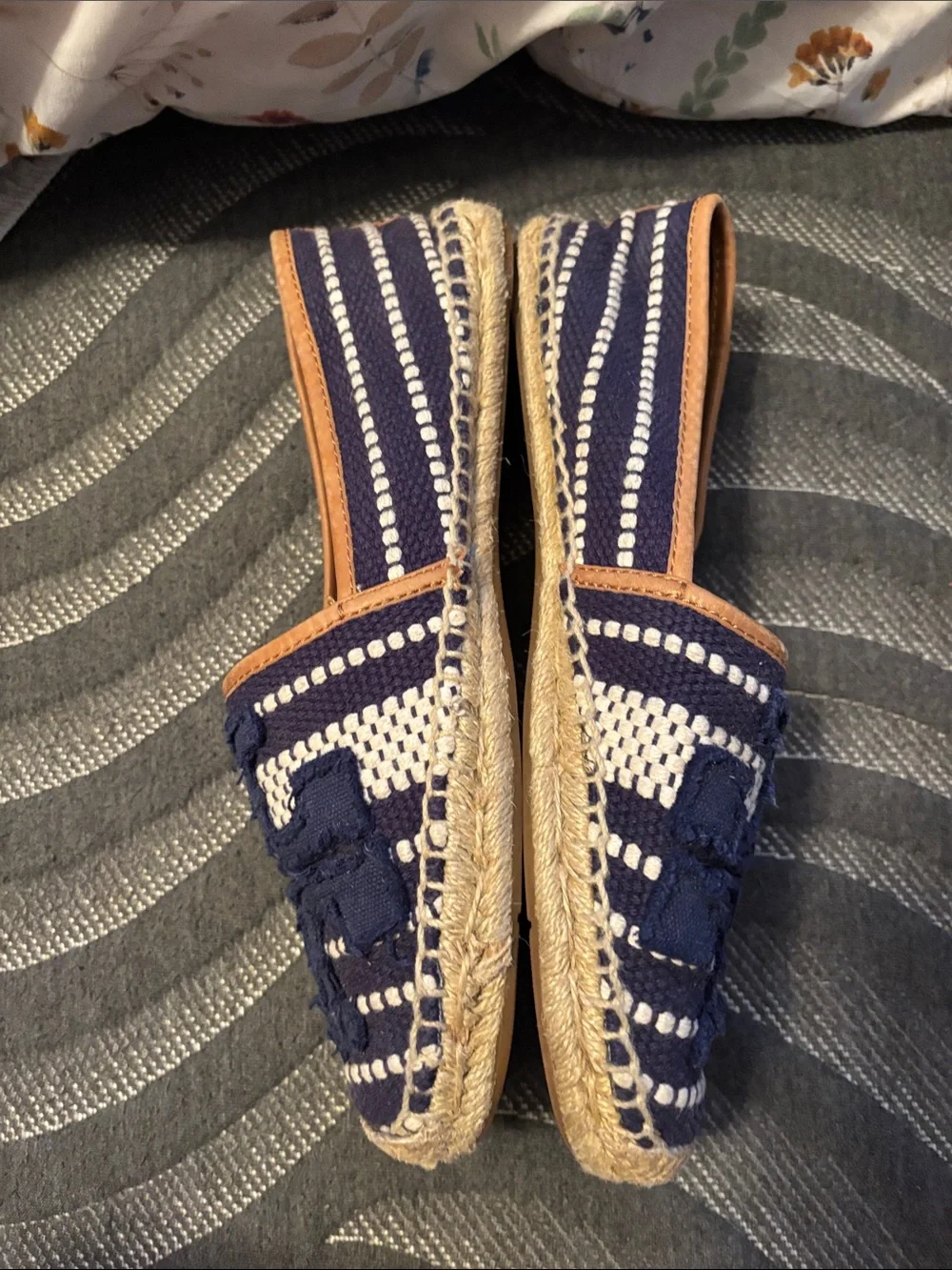 Tory Burch Blue Shaw Espadrilles Cotton/Vegan Leather Shoes size 9